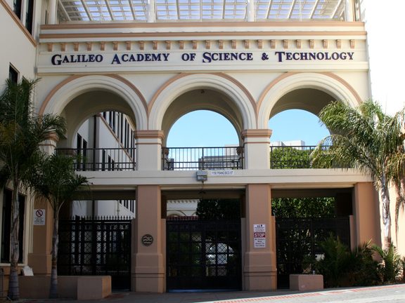 The arched main entrance of Galileo Academy of Science & Technology in San Francisco