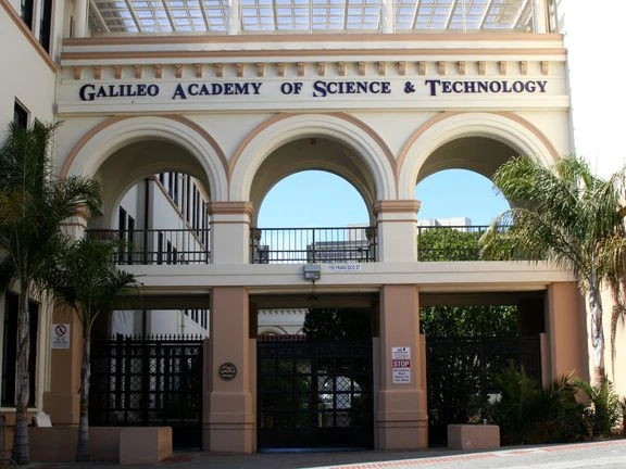 The arched main entrance of Galileo Academy of Science & Technology in San Francisco