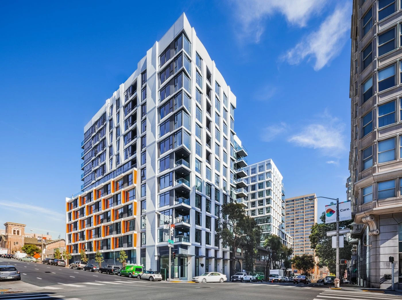 The Rockwell at Pine and Franklin, two 14-storey residential towers in San Francisco
